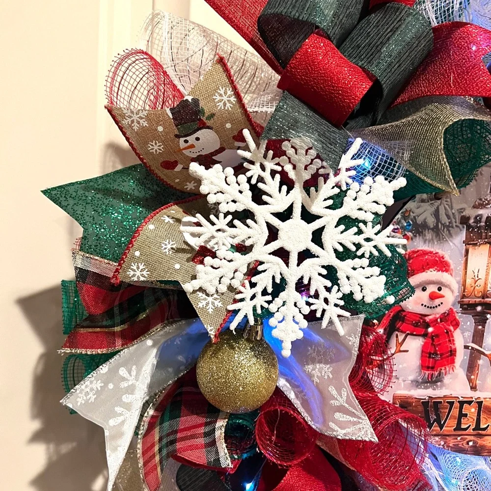 Handmade Christmas Snowman Holiday Door Wreath & Swag Bundle 22 ins W88